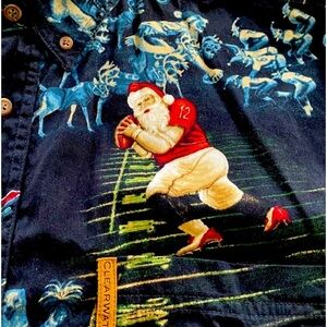 Clear Water Outfitters Large Navy Short Sleeve Button Up Christmas Cotton Shirt